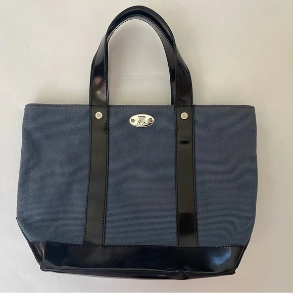 Celine Navy Blue Patent Leather Small Tote - Picture 1 of 11